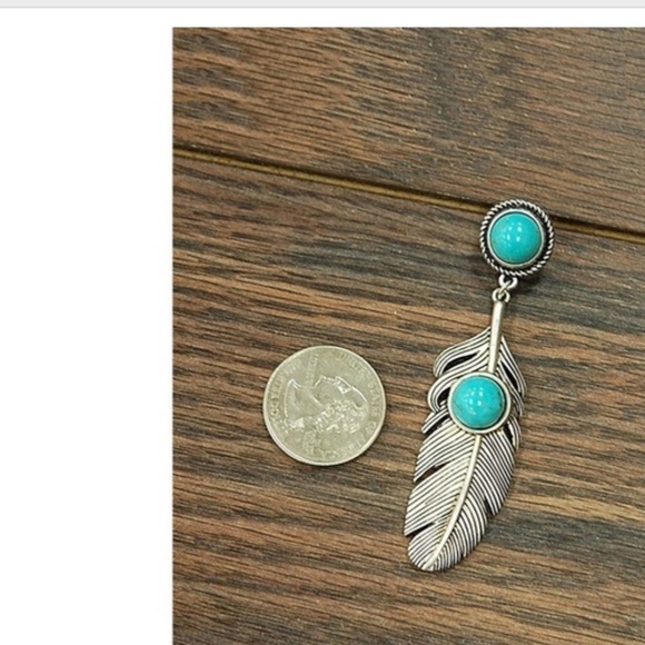 “Bohemian Turquoise Feather Earrings – Vintage Style” - Picture 3 of 3